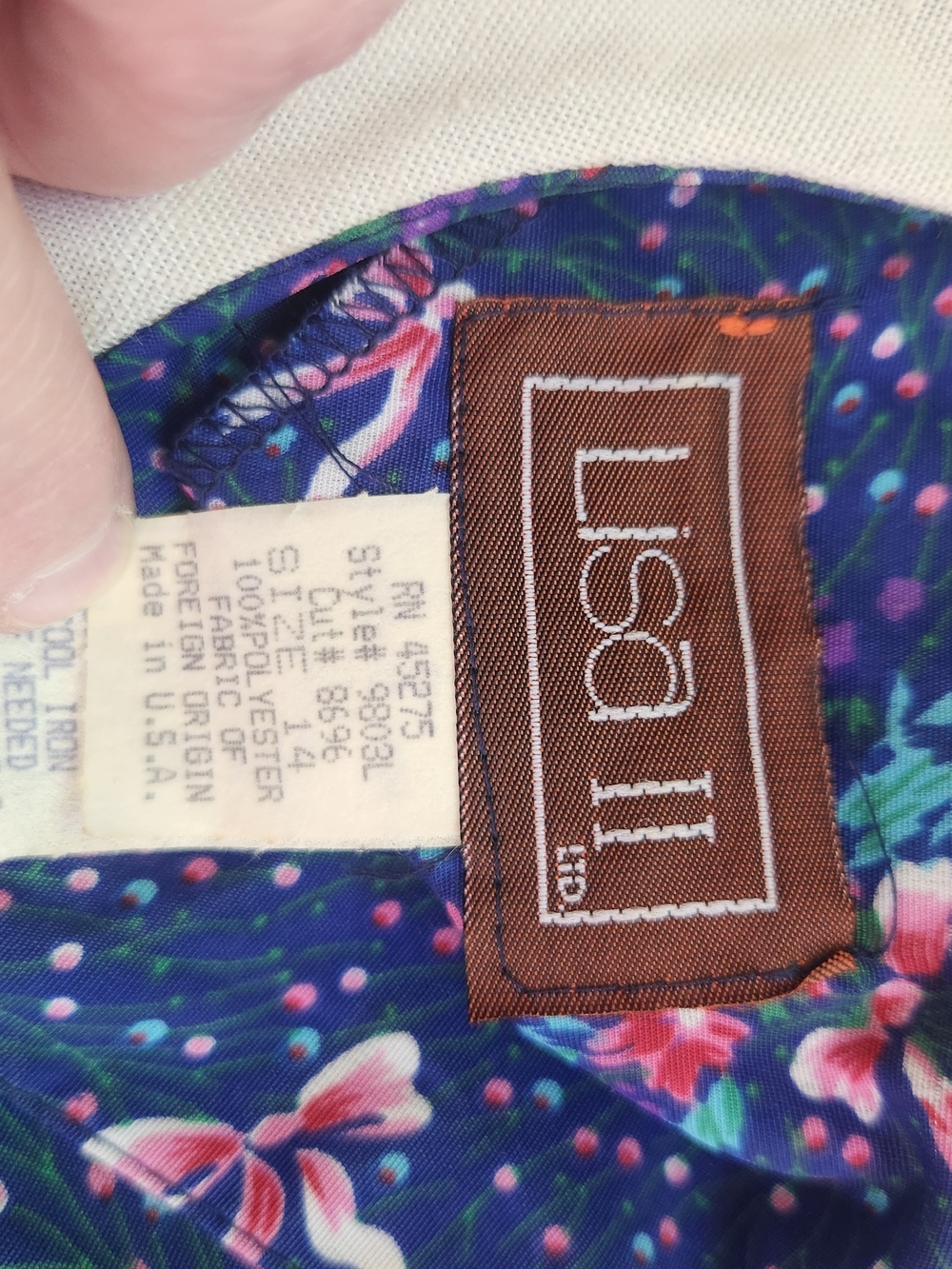 Vintage Navy Floral Dress with Lace Bib Collar - Picture 7 of 12